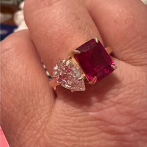 BaubleBar Gold Ring with Ruby and Diamond Accents